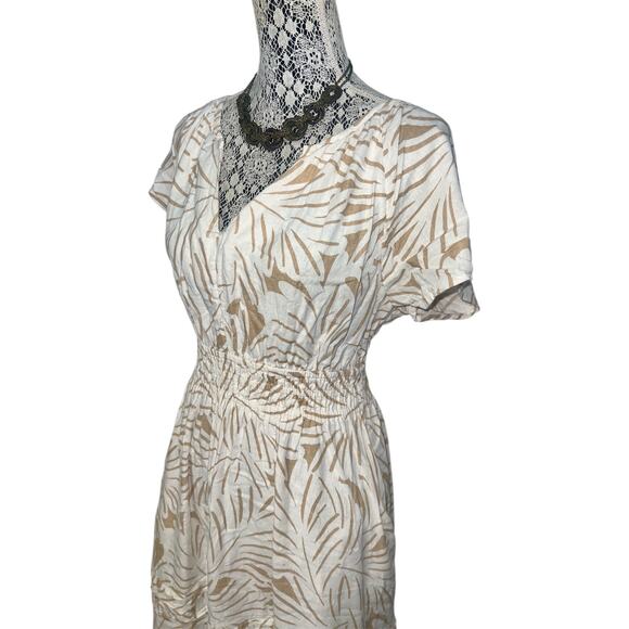 Nicole Miller Linen Maxi Dress POCKETS! Women’s SIZE MEDIUM Cream & Tan - Picture 2 of 8